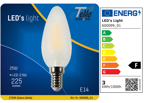 1 STÜCK (VPE) SHADA LED Kerze E14 250lm 2.5W, warmweiss 2700K, C35 mattiert, EEC: F (0600099_01)